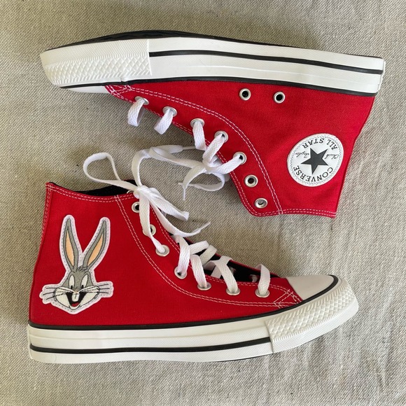 Converse x Bugs Bunny Looney Tunes Chuck Star Red Hi Top Sneakers - Picture 3 of 9